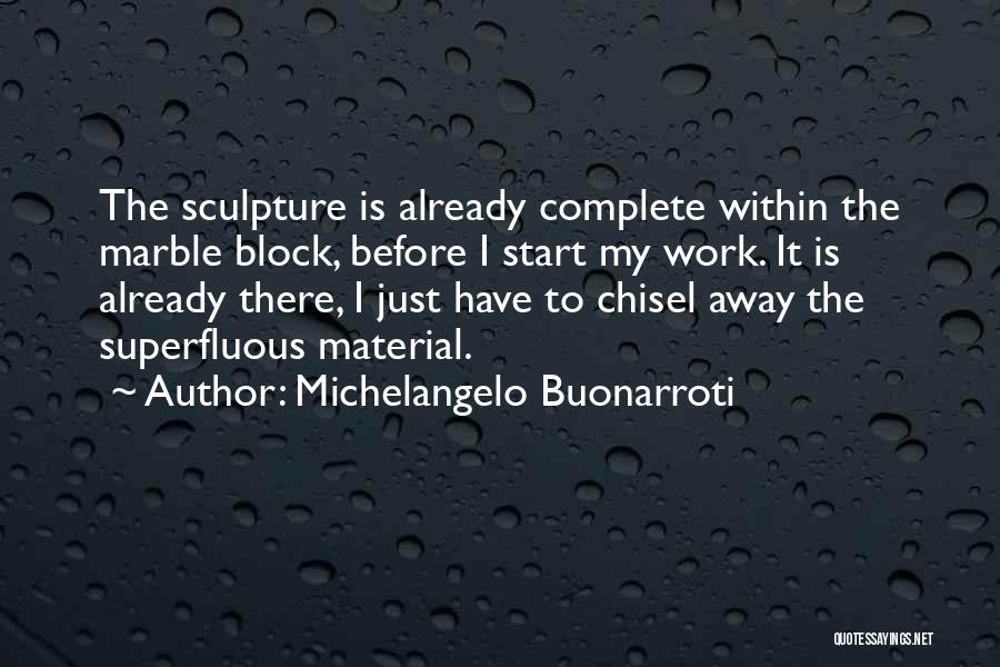 Michelangelo Buonarroti Quotes: The Sculpture Is Already Complete Within The Marble Block, Before I Start My Work. It Is Already There, I Just