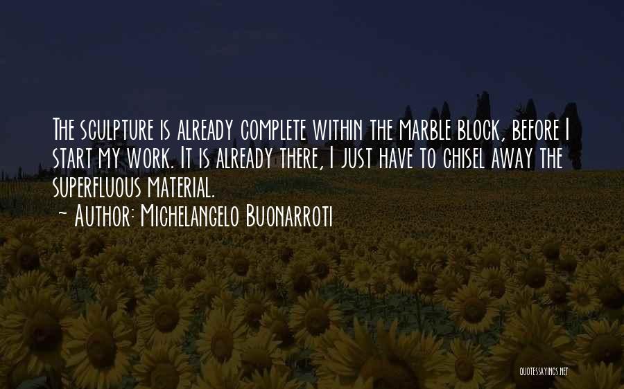 Michelangelo Buonarroti Quotes: The Sculpture Is Already Complete Within The Marble Block, Before I Start My Work. It Is Already There, I Just