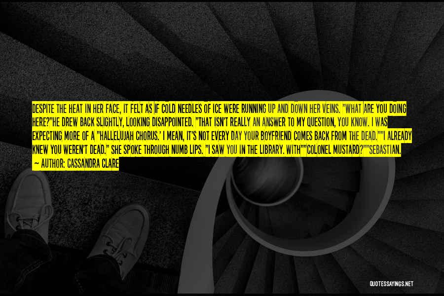 Cassandra Clare Quotes: Despite The Heat In Her Face, It Felt As If Cold Needles Of Ice Were Running Up And Down Her