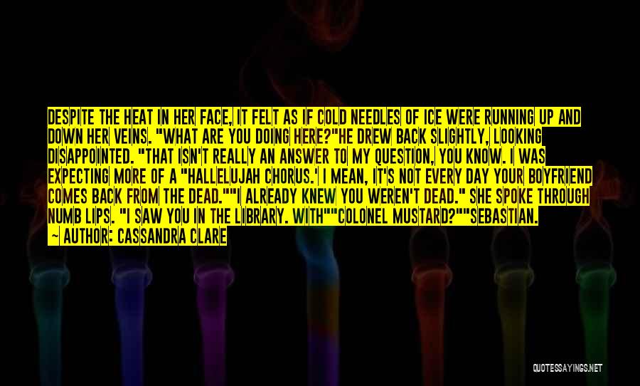 Cassandra Clare Quotes: Despite The Heat In Her Face, It Felt As If Cold Needles Of Ice Were Running Up And Down Her