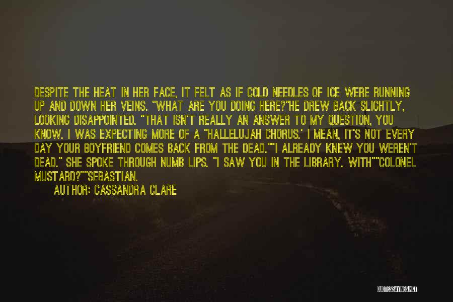 Cassandra Clare Quotes: Despite The Heat In Her Face, It Felt As If Cold Needles Of Ice Were Running Up And Down Her