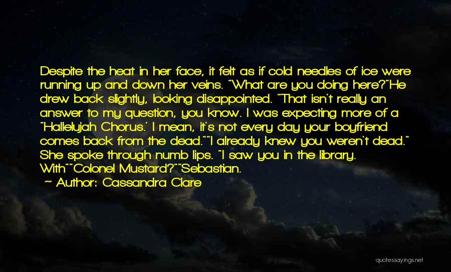 Cassandra Clare Quotes: Despite The Heat In Her Face, It Felt As If Cold Needles Of Ice Were Running Up And Down Her