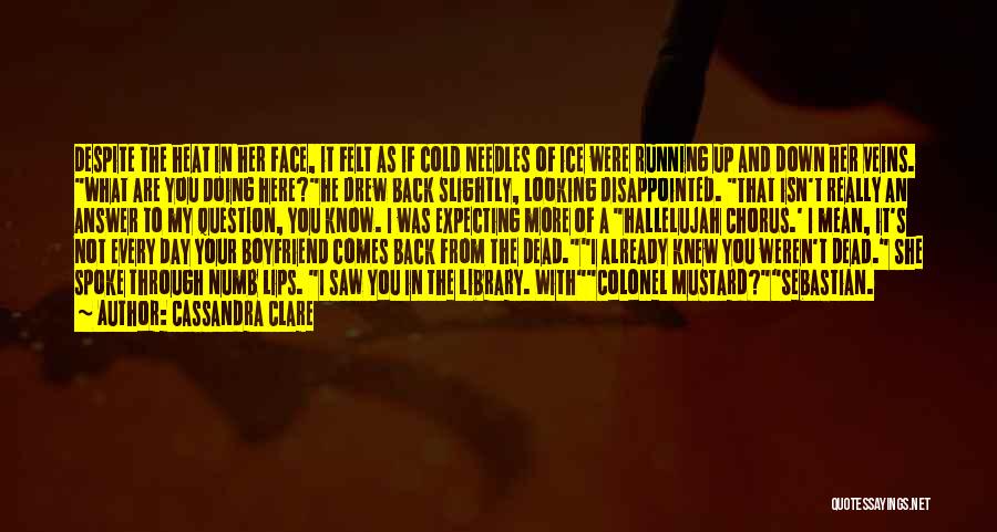 Cassandra Clare Quotes: Despite The Heat In Her Face, It Felt As If Cold Needles Of Ice Were Running Up And Down Her