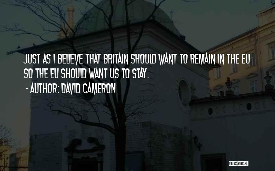 David Cameron Quotes: Just As I Believe That Britain Should Want To Remain In The Eu So The Eu Should Want Us To