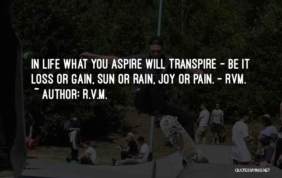 R.v.m. Quotes: In Life What You Aspire Will Transpire - Be It Loss Or Gain, Sun Or Rain, Joy Or Pain. -