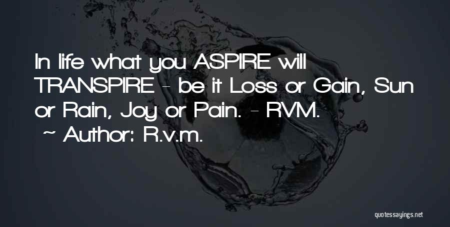 R.v.m. Quotes: In Life What You Aspire Will Transpire - Be It Loss Or Gain, Sun Or Rain, Joy Or Pain. -