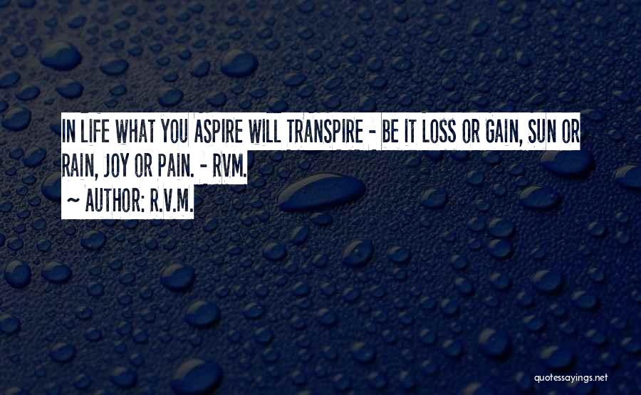 R.v.m. Quotes: In Life What You Aspire Will Transpire - Be It Loss Or Gain, Sun Or Rain, Joy Or Pain. -
