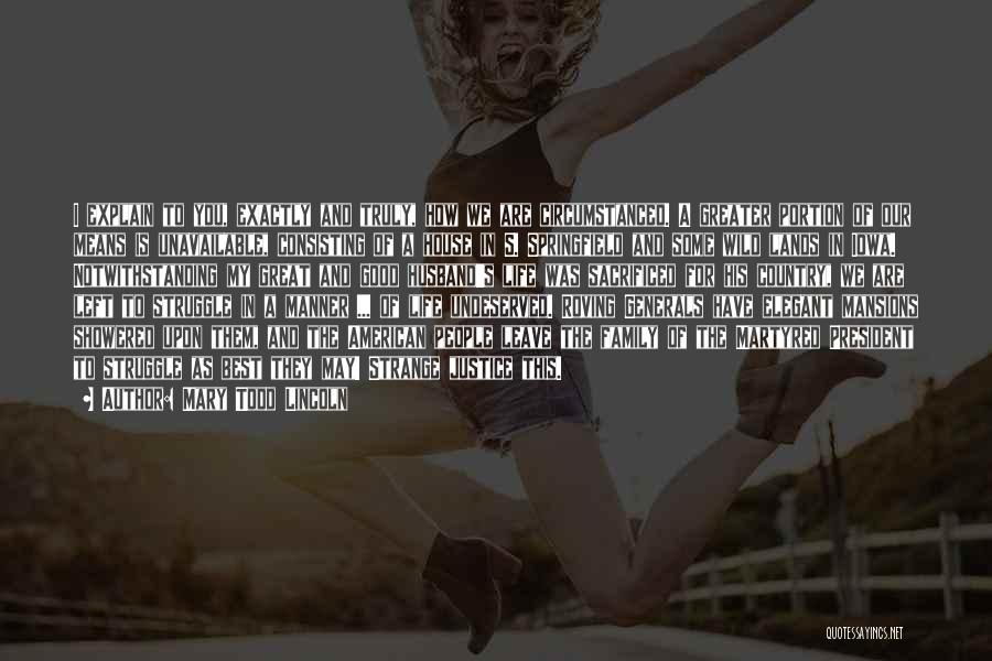Mary Todd Lincoln Quotes: I Explain To You, Exactly And Truly, How We Are Circumstanced. A Greater Portion Of Our Means Is Unavailable, Consisting