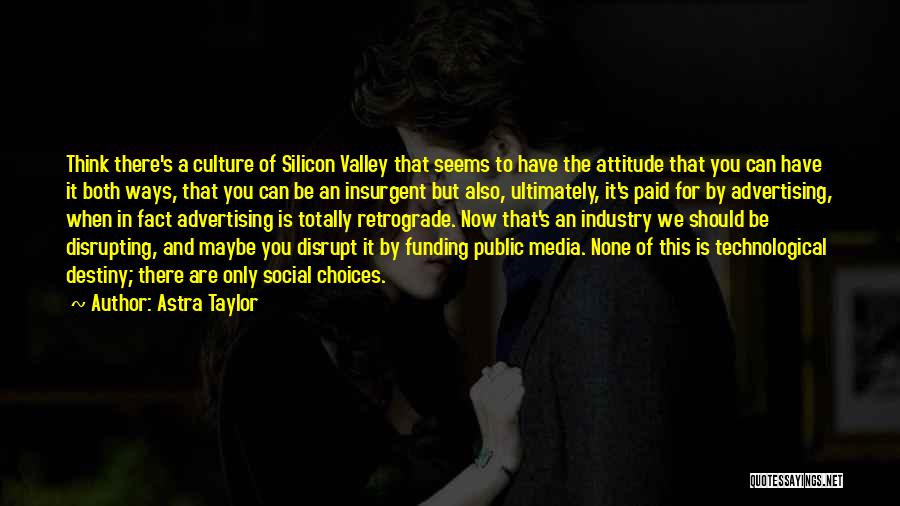 Astra Taylor Quotes: Think There's A Culture Of Silicon Valley That Seems To Have The Attitude That You Can Have It Both Ways,