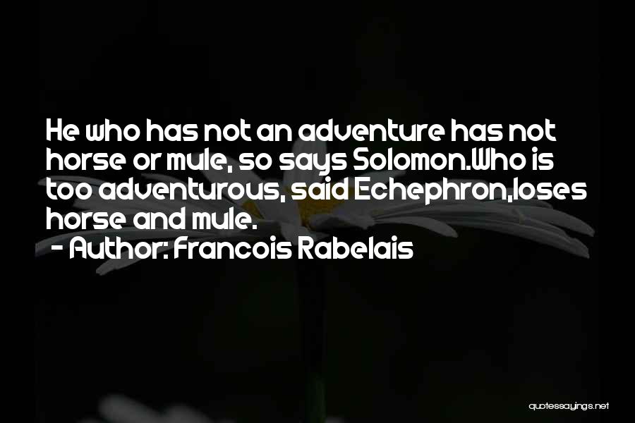 Francois Rabelais Quotes: He Who Has Not An Adventure Has Not Horse Or Mule, So Says Solomon.who Is Too Adventurous, Said Echephron,loses Horse