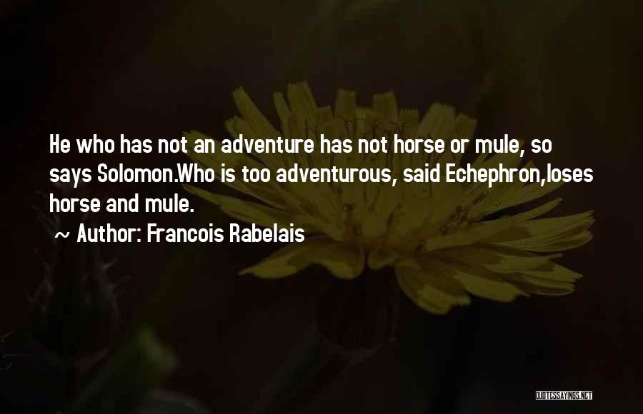 Francois Rabelais Quotes: He Who Has Not An Adventure Has Not Horse Or Mule, So Says Solomon.who Is Too Adventurous, Said Echephron,loses Horse