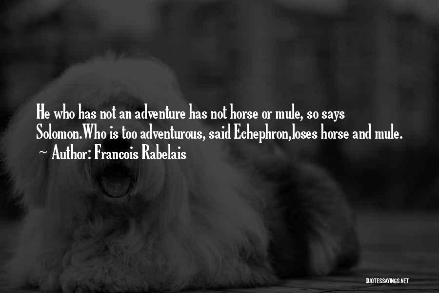 Francois Rabelais Quotes: He Who Has Not An Adventure Has Not Horse Or Mule, So Says Solomon.who Is Too Adventurous, Said Echephron,loses Horse