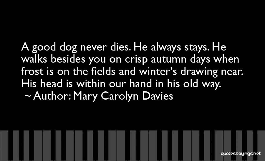 Mary Carolyn Davies Quotes: A Good Dog Never Dies. He Always Stays. He Walks Besides You On Crisp Autumn Days When Frost Is On