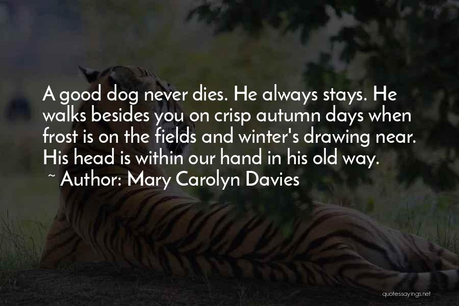 Mary Carolyn Davies Quotes: A Good Dog Never Dies. He Always Stays. He Walks Besides You On Crisp Autumn Days When Frost Is On