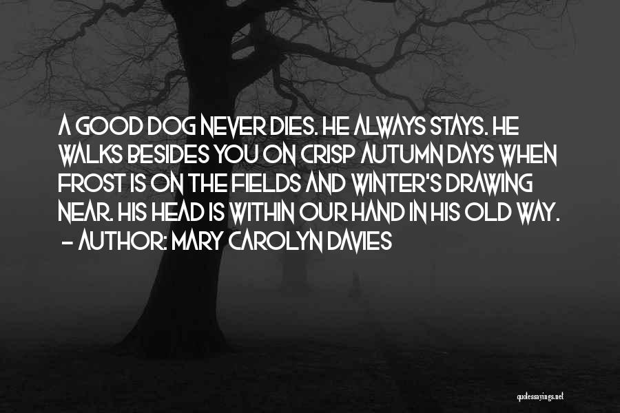 Mary Carolyn Davies Quotes: A Good Dog Never Dies. He Always Stays. He Walks Besides You On Crisp Autumn Days When Frost Is On