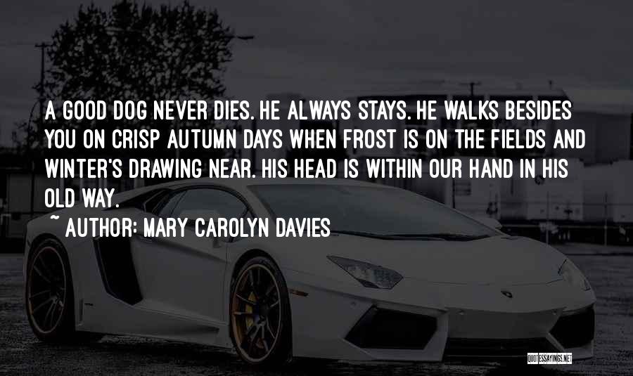 Mary Carolyn Davies Quotes: A Good Dog Never Dies. He Always Stays. He Walks Besides You On Crisp Autumn Days When Frost Is On