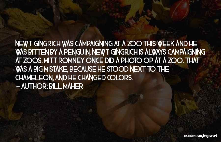 Bill Maher Quotes: Newt Gingrich Was Campaigning At A Zoo This Week And He Was Bitten By A Penguin. Newt Gingrich Is Always