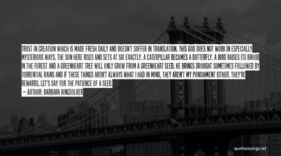 Barbara Kingsolver Quotes: Trust In Creation Which Is Made Fresh Daily And Doesn't Suffer In Translation. This God Does Not Work In Especially