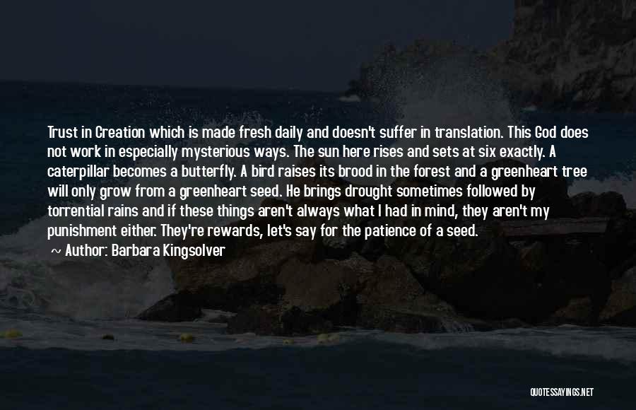 Barbara Kingsolver Quotes: Trust In Creation Which Is Made Fresh Daily And Doesn't Suffer In Translation. This God Does Not Work In Especially