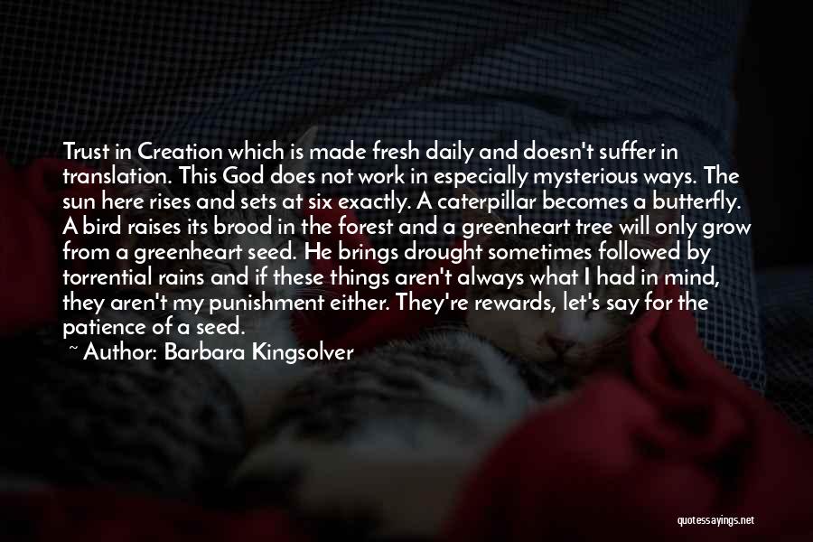 Barbara Kingsolver Quotes: Trust In Creation Which Is Made Fresh Daily And Doesn't Suffer In Translation. This God Does Not Work In Especially