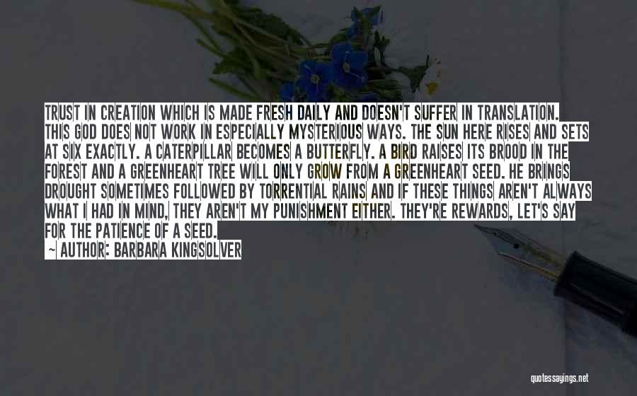 Barbara Kingsolver Quotes: Trust In Creation Which Is Made Fresh Daily And Doesn't Suffer In Translation. This God Does Not Work In Especially