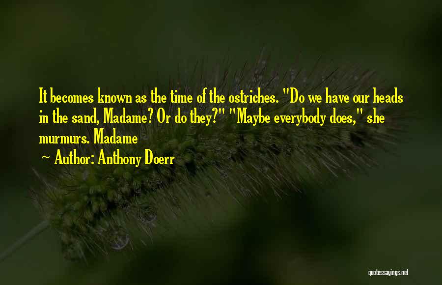 Anthony Doerr Quotes: It Becomes Known As The Time Of The Ostriches. Do We Have Our Heads In The Sand, Madame? Or Do