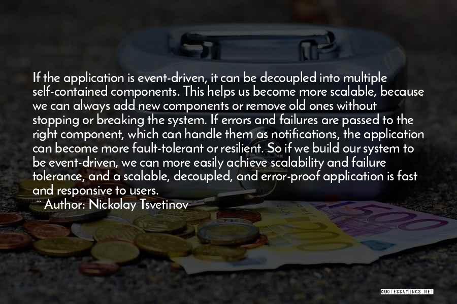 Nickolay Tsvetinov Quotes: If The Application Is Event-driven, It Can Be Decoupled Into Multiple Self-contained Components. This Helps Us Become More Scalable, Because