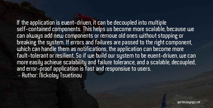 Nickolay Tsvetinov Quotes: If The Application Is Event-driven, It Can Be Decoupled Into Multiple Self-contained Components. This Helps Us Become More Scalable, Because