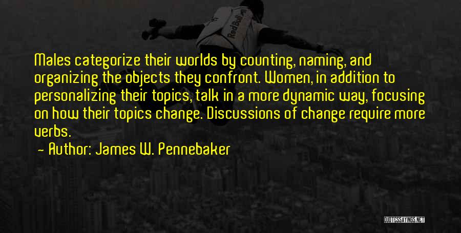 James W. Pennebaker Quotes: Males Categorize Their Worlds By Counting, Naming, And Organizing The Objects They Confront. Women, In Addition To Personalizing Their Topics,