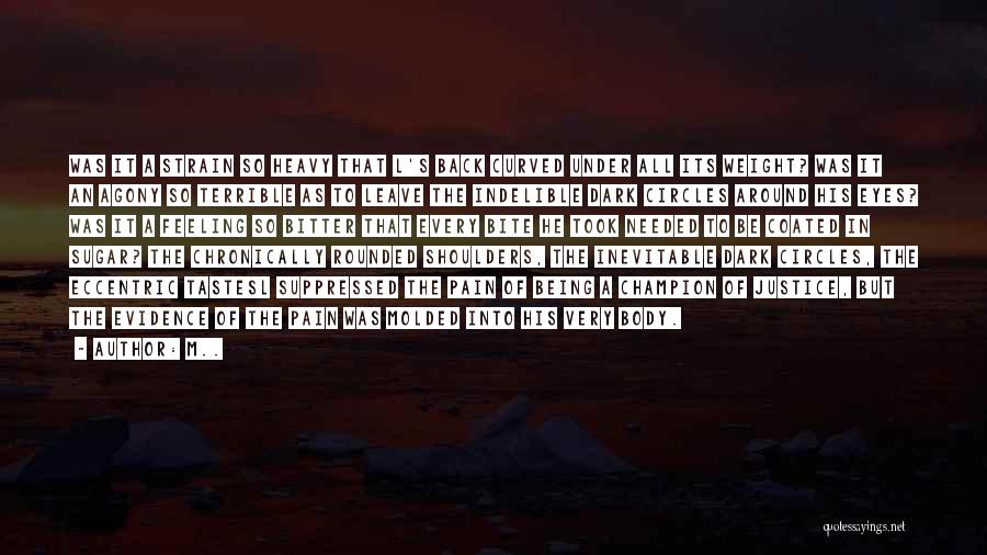 M.. Quotes: Was It A Strain So Heavy That L's Back Curved Under All Its Weight? Was It An Agony So Terrible