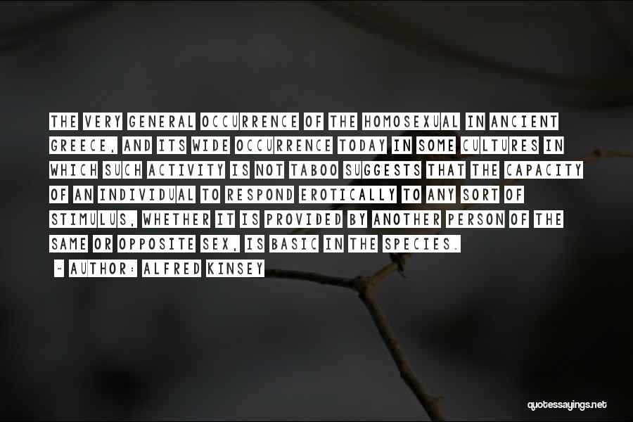 Alfred Kinsey Quotes: The Very General Occurrence Of The Homosexual In Ancient Greece, And Its Wide Occurrence Today In Some Cultures In Which