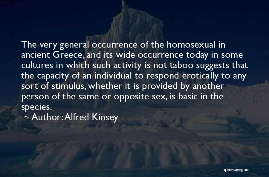 Alfred Kinsey Quotes: The Very General Occurrence Of The Homosexual In Ancient Greece, And Its Wide Occurrence Today In Some Cultures In Which