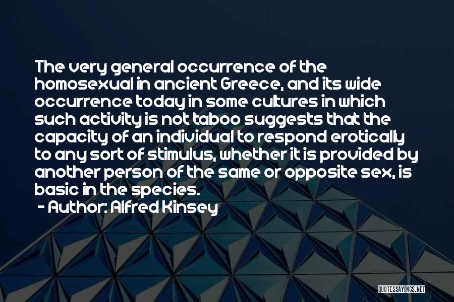 Alfred Kinsey Quotes: The Very General Occurrence Of The Homosexual In Ancient Greece, And Its Wide Occurrence Today In Some Cultures In Which