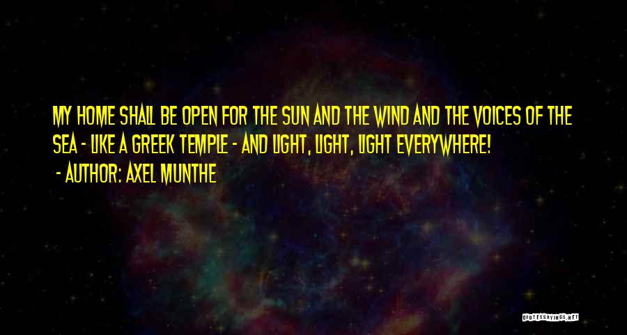 Axel Munthe Quotes: My Home Shall Be Open For The Sun And The Wind And The Voices Of The Sea - Like A