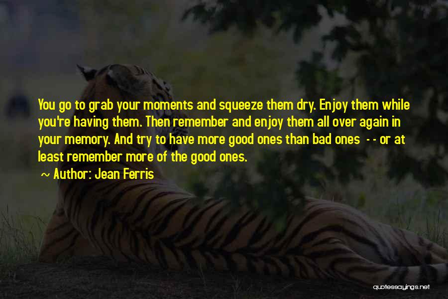 Jean Ferris Quotes: You Go To Grab Your Moments And Squeeze Them Dry. Enjoy Them While You're Having Them. Then Remember And Enjoy