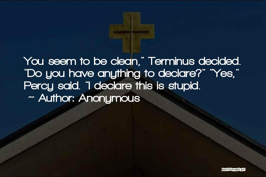 Anonymous Quotes: You Seem To Be Clean, Terminus Decided. Do You Have Anything To Declare? Yes, Percy Said. I Declare This Is