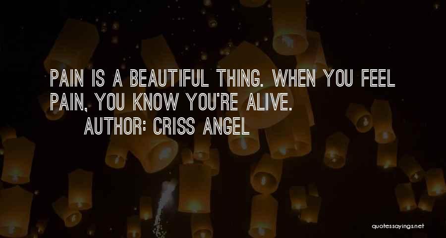 Criss Angel Quotes: Pain Is A Beautiful Thing. When You Feel Pain, You Know You're Alive.