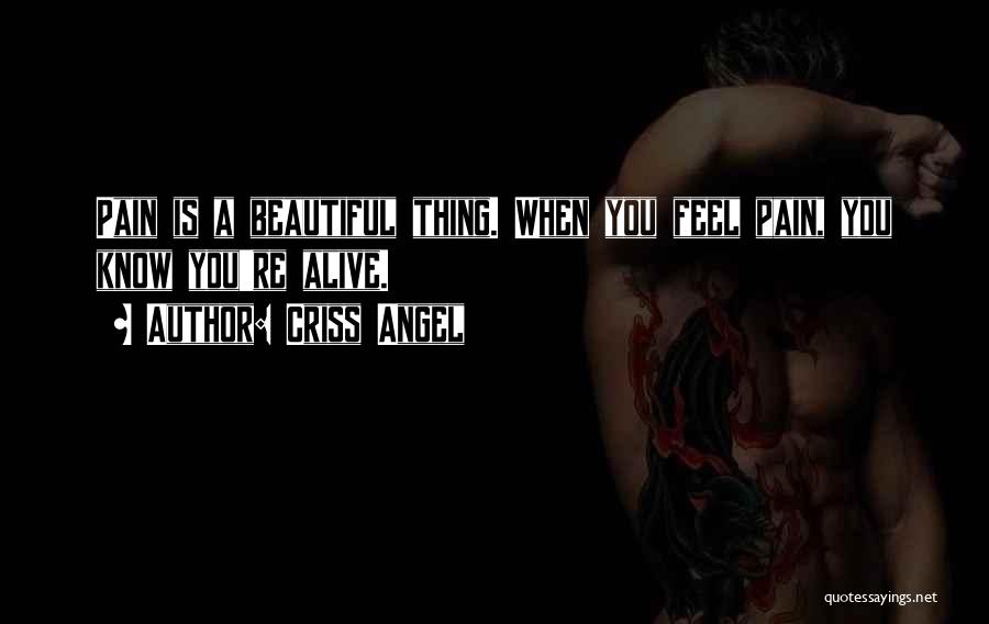 Criss Angel Quotes: Pain Is A Beautiful Thing. When You Feel Pain, You Know You're Alive.
