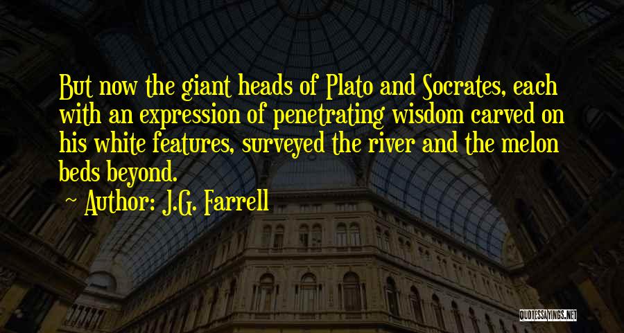 J.G. Farrell Quotes: But Now The Giant Heads Of Plato And Socrates, Each With An Expression Of Penetrating Wisdom Carved On His White