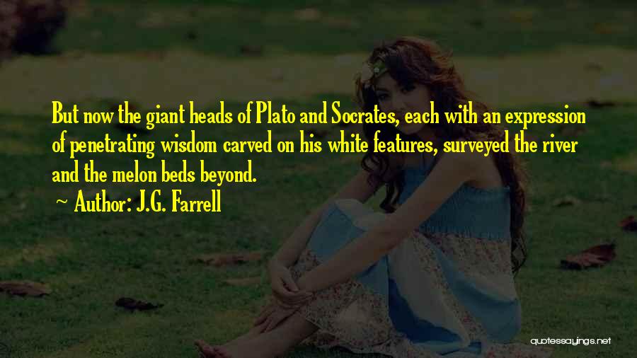 J.G. Farrell Quotes: But Now The Giant Heads Of Plato And Socrates, Each With An Expression Of Penetrating Wisdom Carved On His White