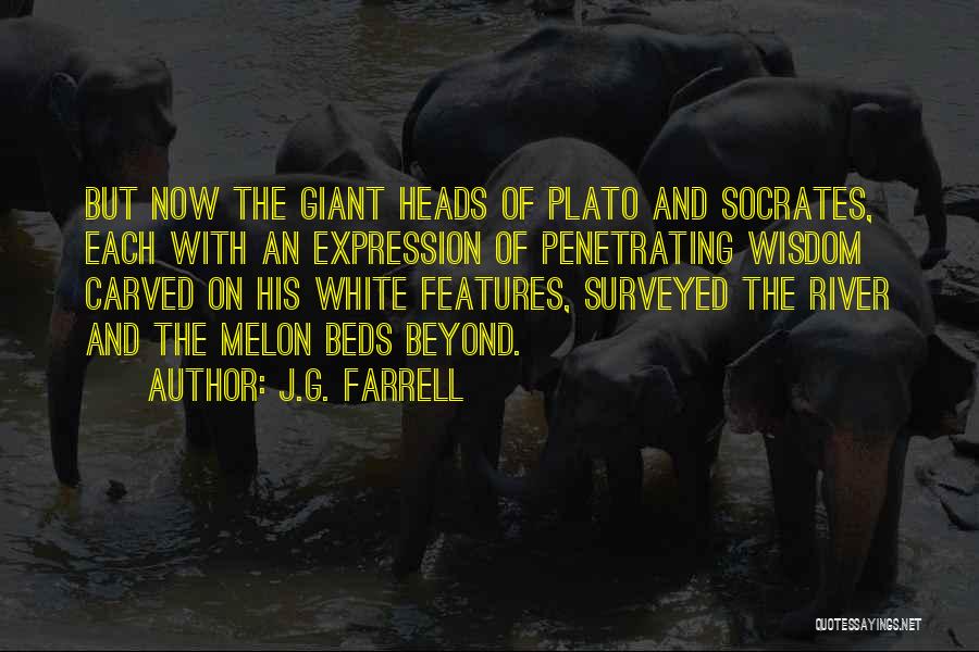 J.G. Farrell Quotes: But Now The Giant Heads Of Plato And Socrates, Each With An Expression Of Penetrating Wisdom Carved On His White