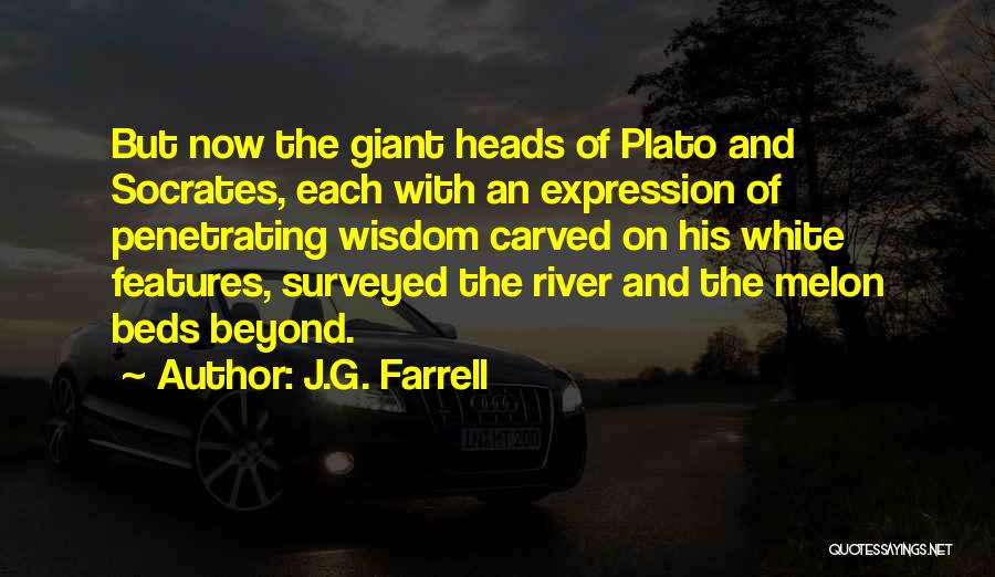 J.G. Farrell Quotes: But Now The Giant Heads Of Plato And Socrates, Each With An Expression Of Penetrating Wisdom Carved On His White