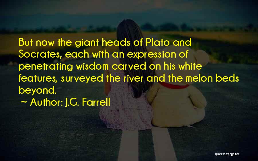J.G. Farrell Quotes: But Now The Giant Heads Of Plato And Socrates, Each With An Expression Of Penetrating Wisdom Carved On His White