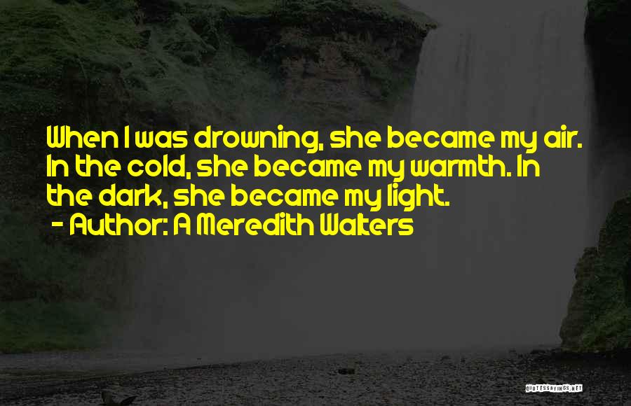 A Meredith Walters Quotes: When I Was Drowning, She Became My Air. In The Cold, She Became My Warmth. In The Dark, She Became