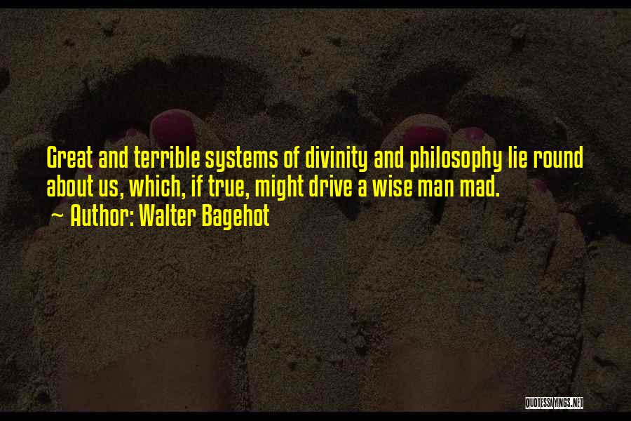 Walter Bagehot Quotes: Great And Terrible Systems Of Divinity And Philosophy Lie Round About Us, Which, If True, Might Drive A Wise Man