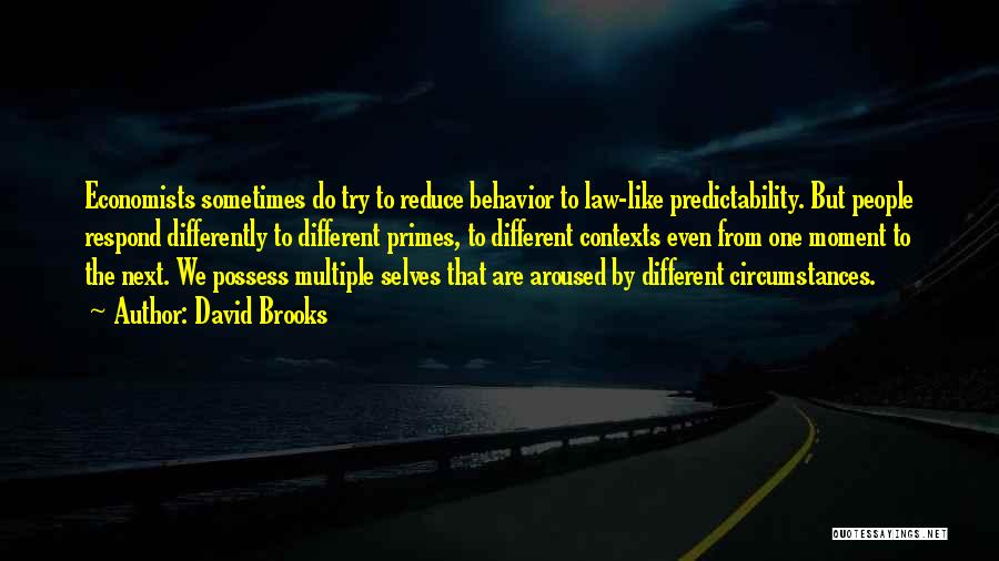 David Brooks Quotes: Economists Sometimes Do Try To Reduce Behavior To Law-like Predictability. But People Respond Differently To Different Primes, To Different Contexts