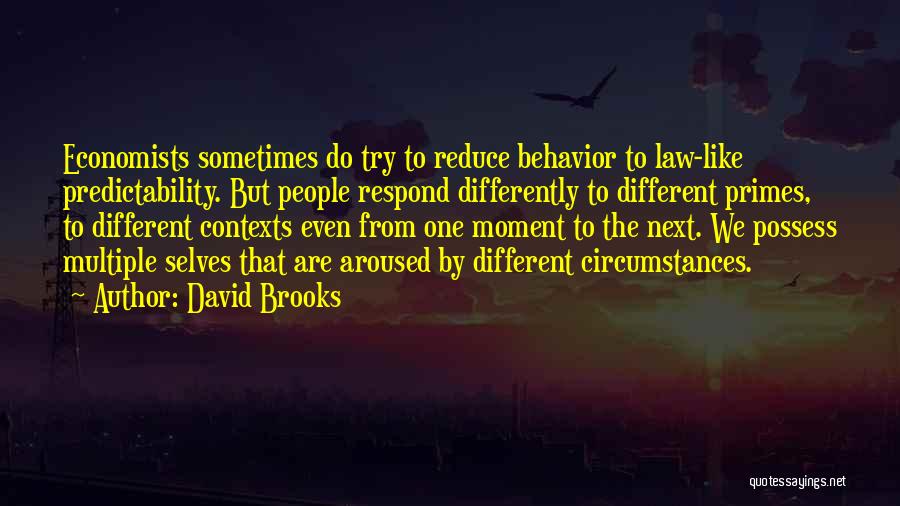 David Brooks Quotes: Economists Sometimes Do Try To Reduce Behavior To Law-like Predictability. But People Respond Differently To Different Primes, To Different Contexts