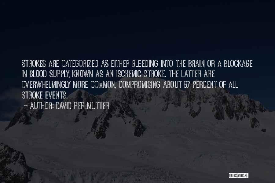 David Perlmutter Quotes: Strokes Are Categorized As Either Bleeding Into The Brain Or A Blockage In Blood Supply, Known As An Ischemic Stroke.