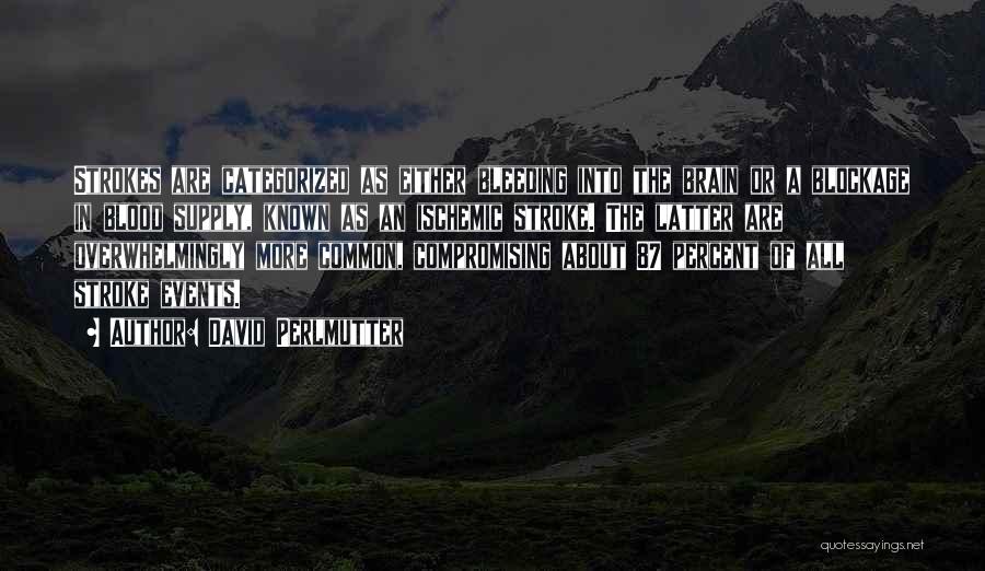 David Perlmutter Quotes: Strokes Are Categorized As Either Bleeding Into The Brain Or A Blockage In Blood Supply, Known As An Ischemic Stroke.
