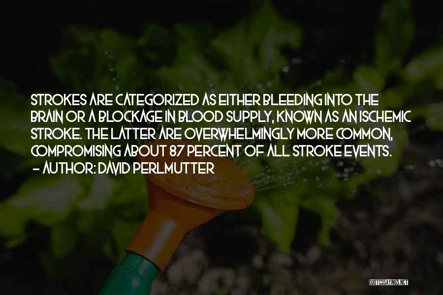 David Perlmutter Quotes: Strokes Are Categorized As Either Bleeding Into The Brain Or A Blockage In Blood Supply, Known As An Ischemic Stroke.